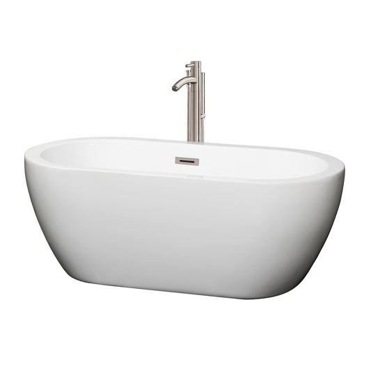 Soho 60" Freestanding Bathtub in White, Overflow Trim in Nickel