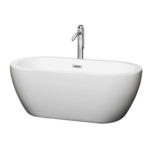 Soho 60" Freestanding Bathtub in White, Overflow Trim in Chrome