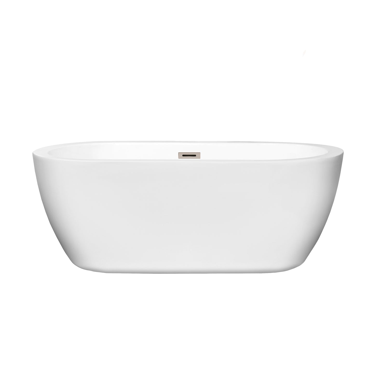 Soho 60" Freestanding Bathtub in White, Brushed Nickel Drain, Overflow Trim