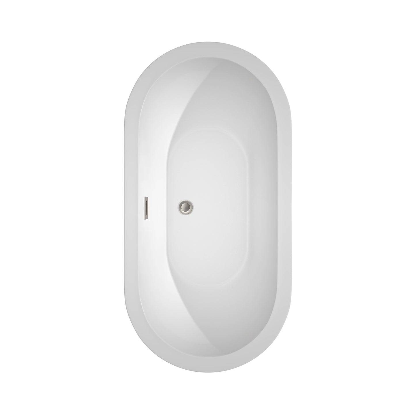 Soho 60" Freestanding Bathtub in White, Brushed Nickel Drain, Overflow Trim