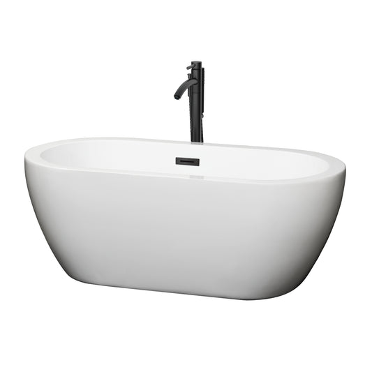 Soho 60" Freestanding Bathtub in White, Overflow Trim in Matte Black