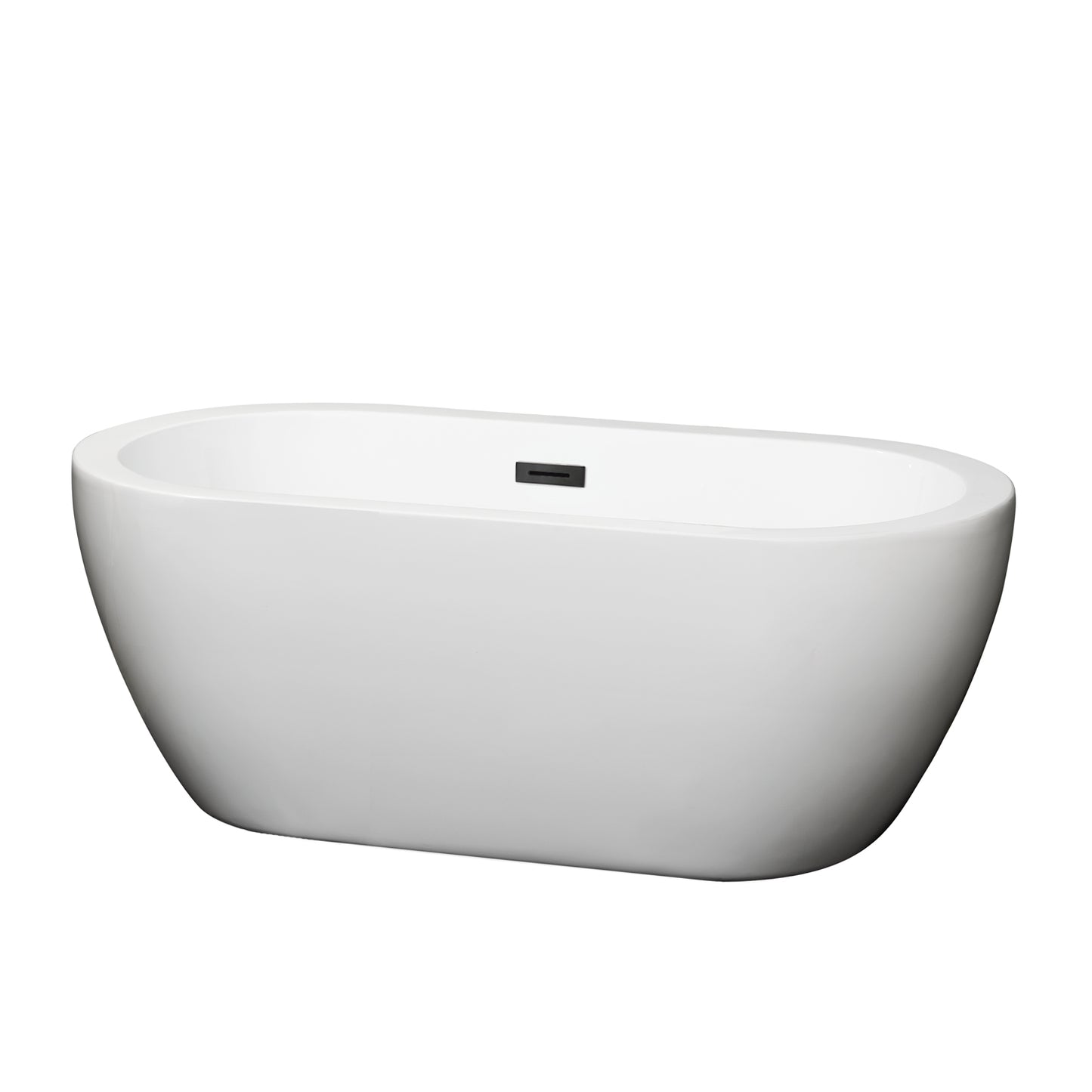 Soho 60" Freestanding Bathtub in White, Matte Black Drain, Overflow Trim