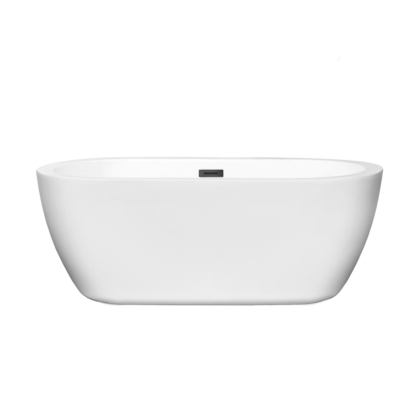 Soho 60" Freestanding Bathtub in White, Matte Black Drain, Overflow Trim