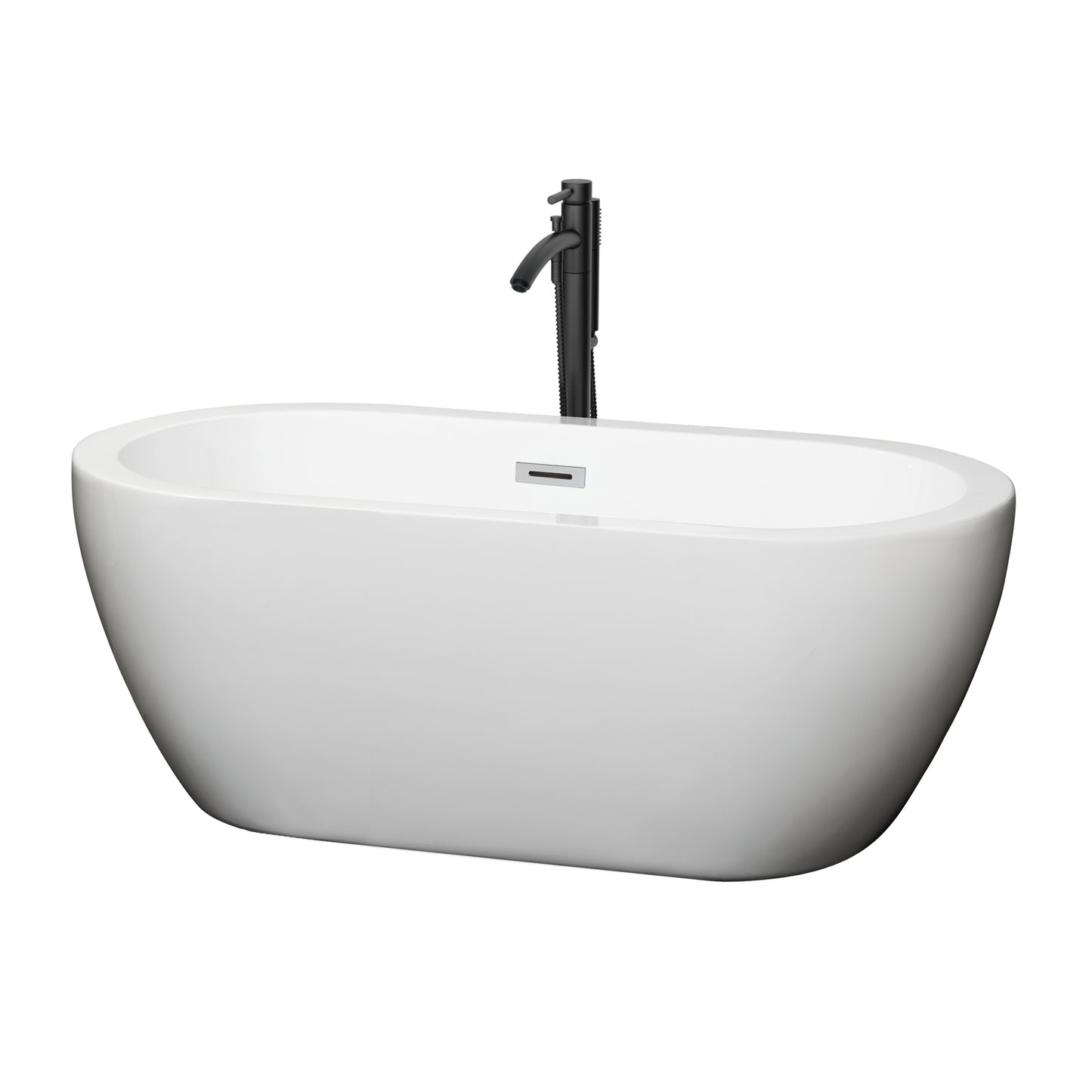 Soho 60" Freestanding Bathtub in White, Polished Chrome Trim, Faucet in Black