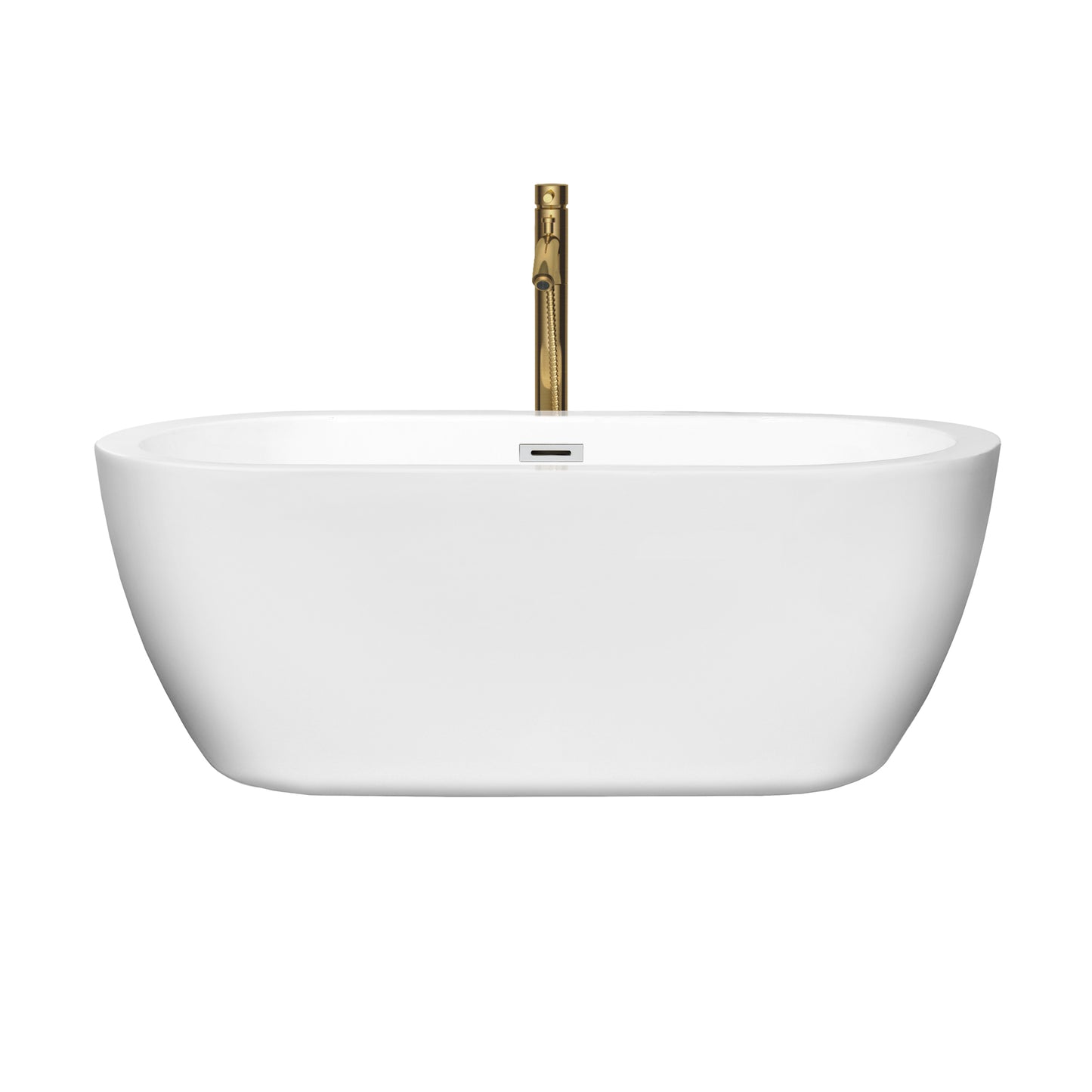 Soho 60" Freestanding Bathtub in White, Chrome Trim, Faucet in Brushed Gold