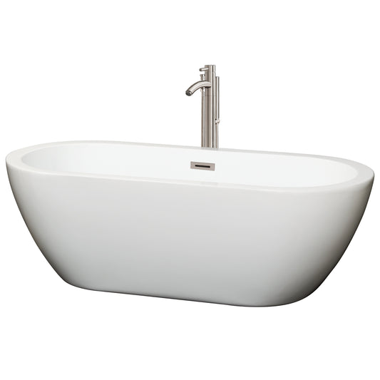 Soho 68" Freestanding Bathtub in White, Overflow Trim in Nickel