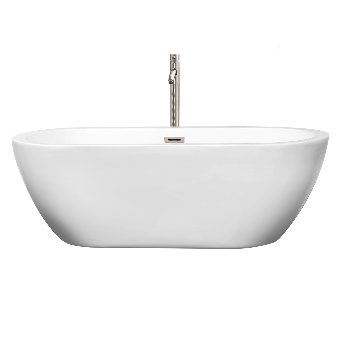 Soho 68" Freestanding Bathtub in White, Overflow Trim in Nickel