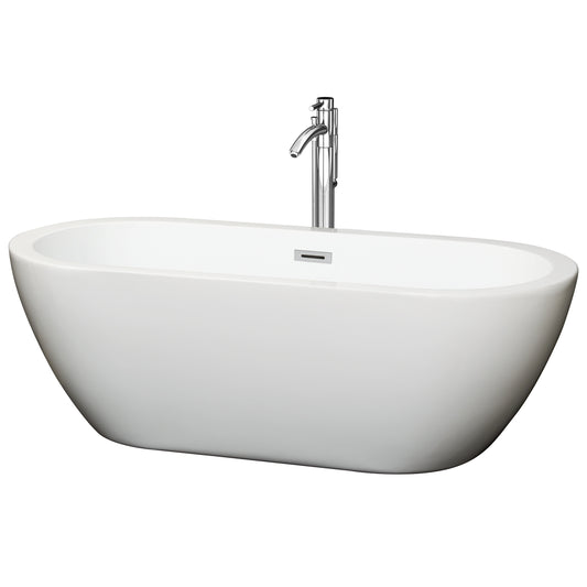 Soho 68" Freestanding Bathtub in White, Overflow Trim in Chrome