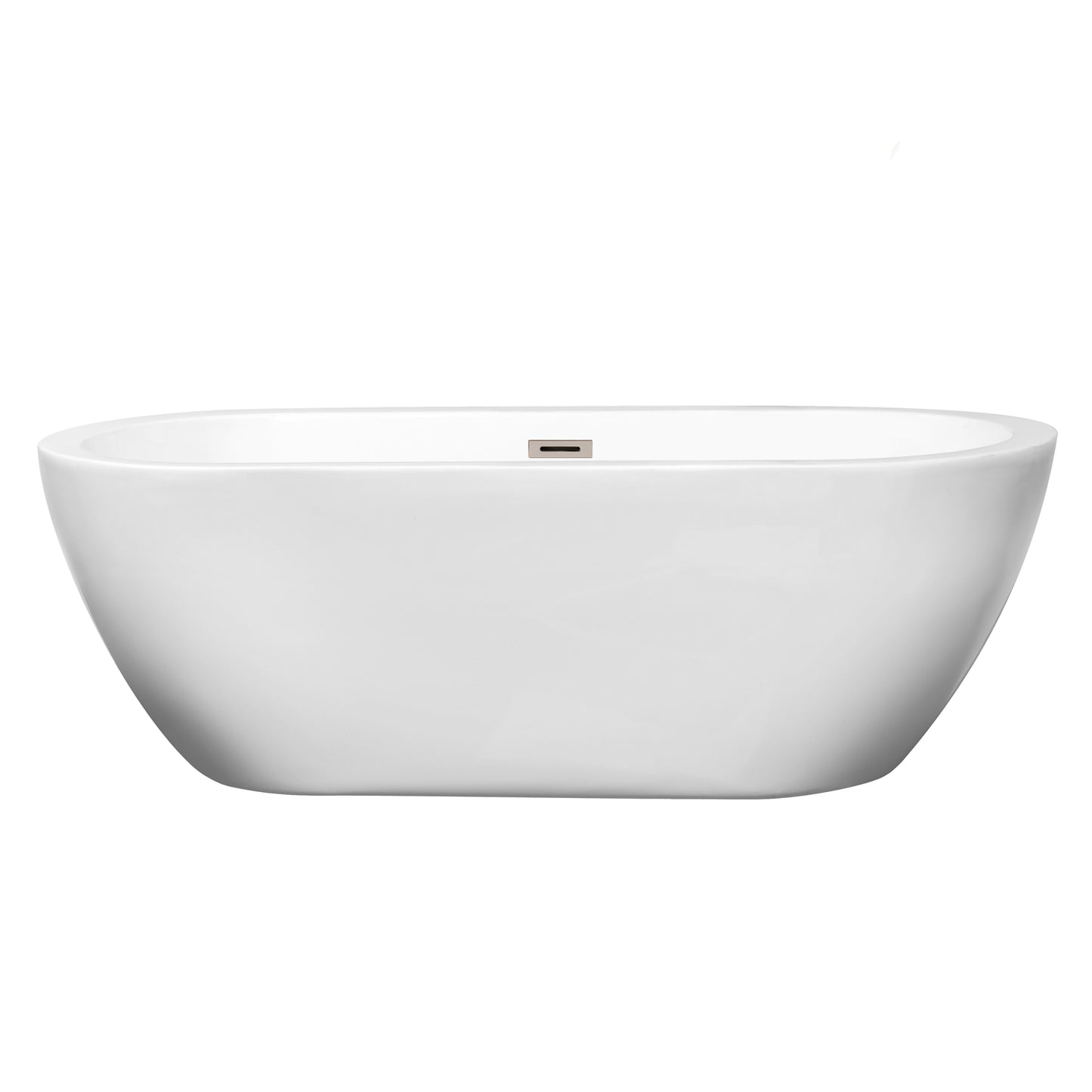 Soho 68" Freestanding Bathtub in White, Brushed Nickel Drain, Overflow Trim