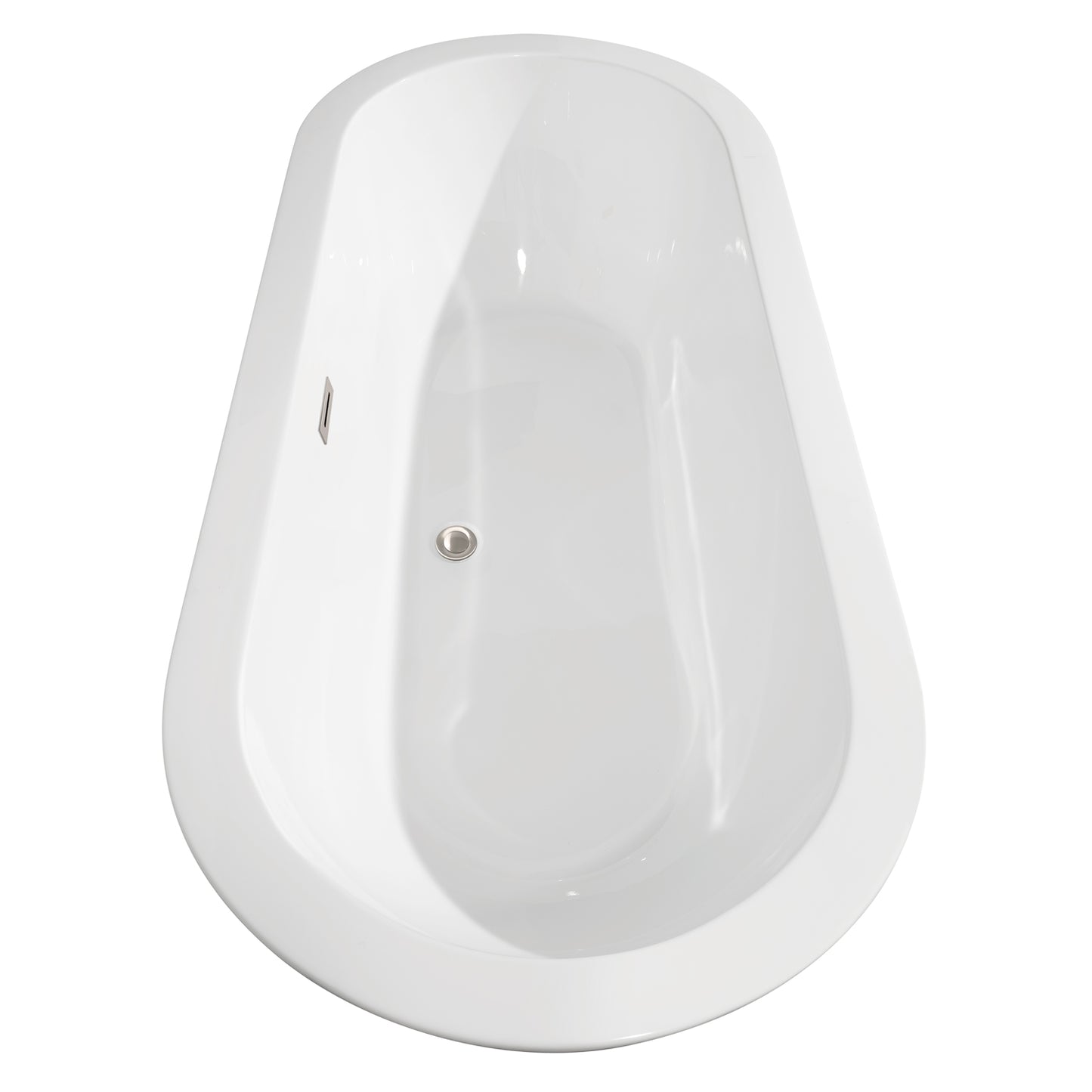 Soho 68" Freestanding Bathtub in White, Brushed Nickel Drain, Overflow Trim