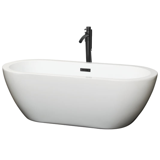 Soho 68" Freestanding Bathtub in White, Overflow Trim in Matte Black