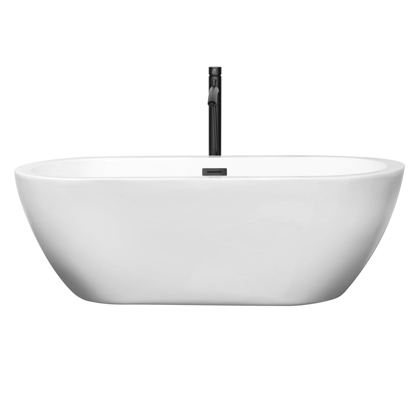 Soho 68" Freestanding Bathtub in White, Overflow Trim in Matte Black