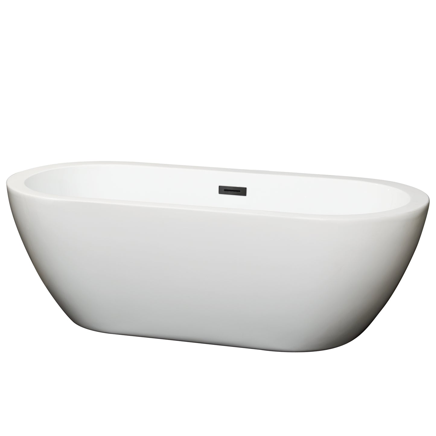 Soho 68" Freestanding Bathtub in White, Matte Black Drain, Overflow Trim