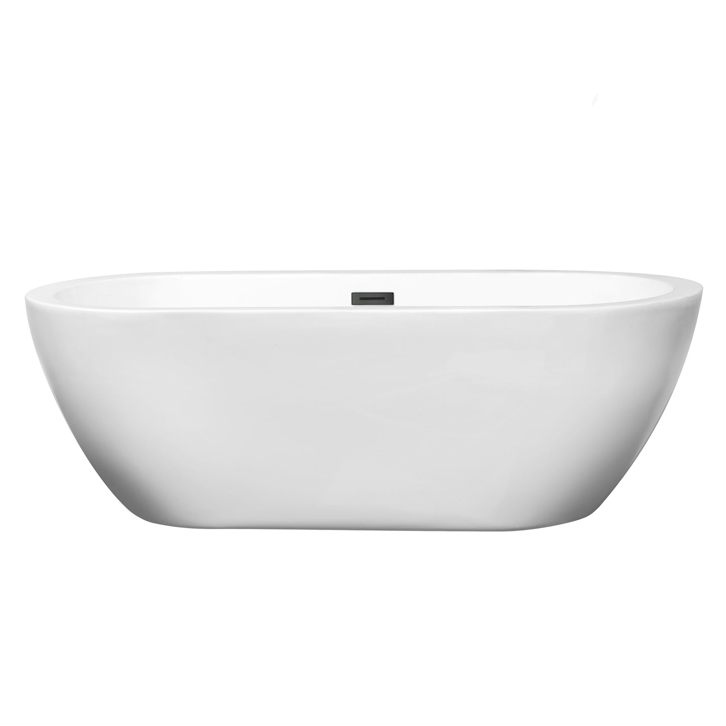 Soho 68" Freestanding Bathtub in White, Matte Black Drain, Overflow Trim