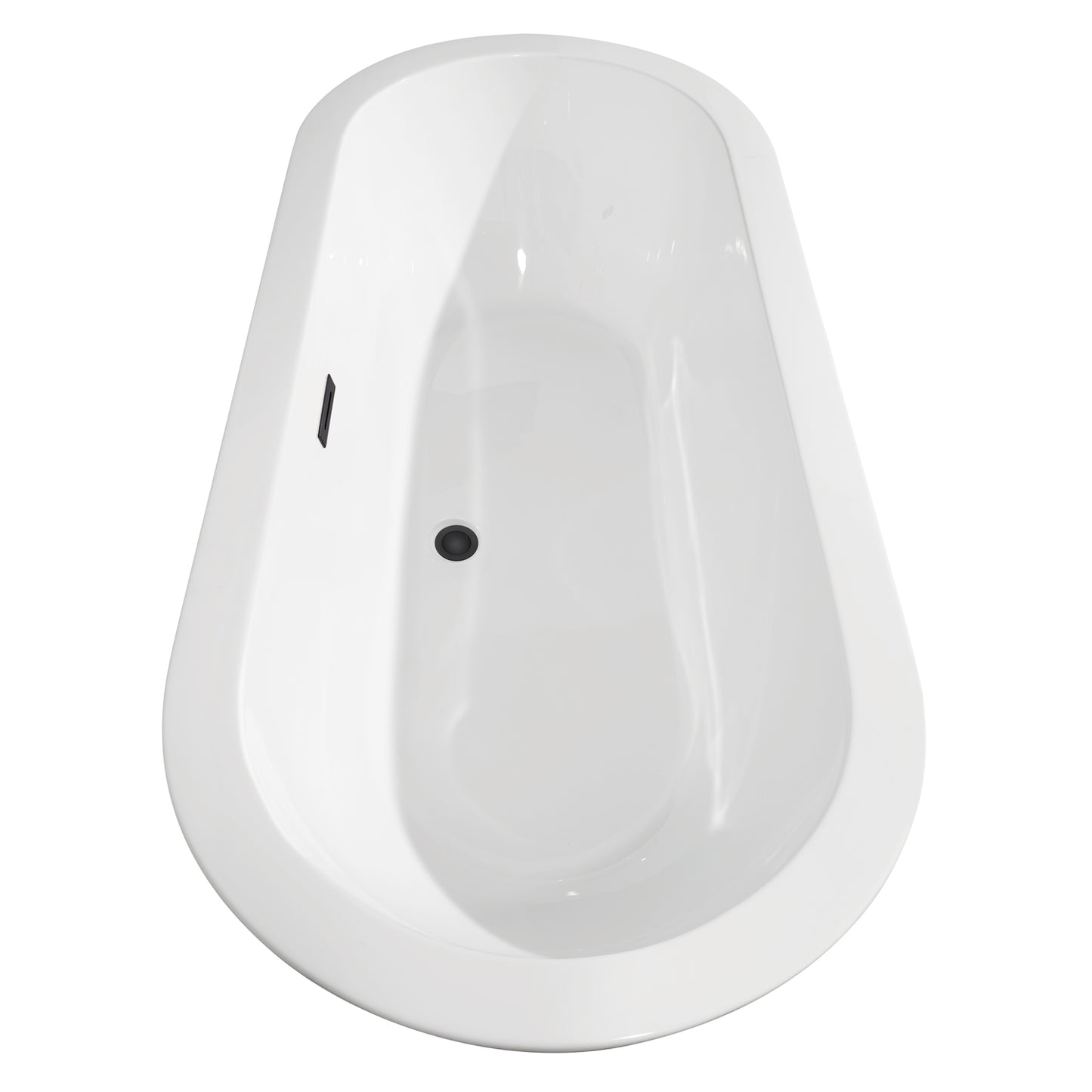 Soho 68" Freestanding Bathtub in White, Matte Black Drain, Overflow Trim