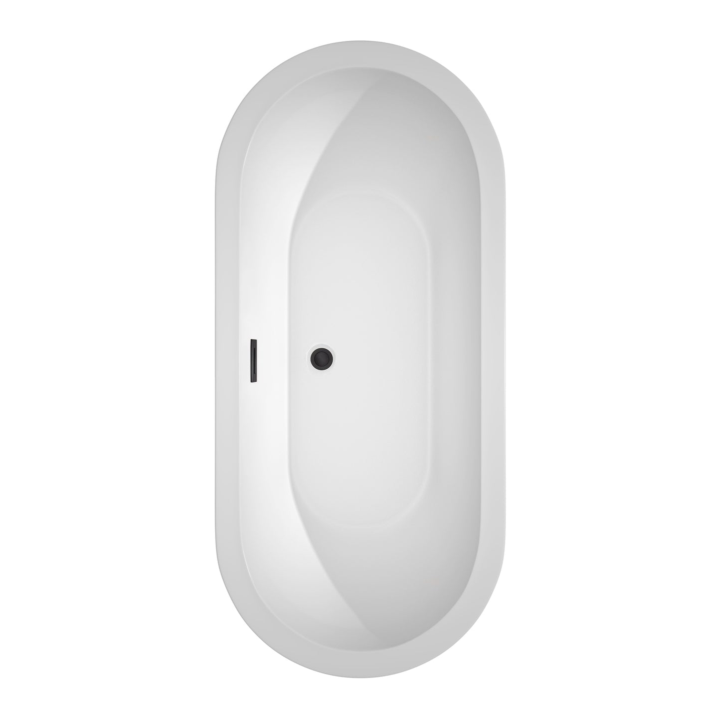 Soho 68" Freestanding Bathtub in White, Matte Black Drain, Overflow Trim