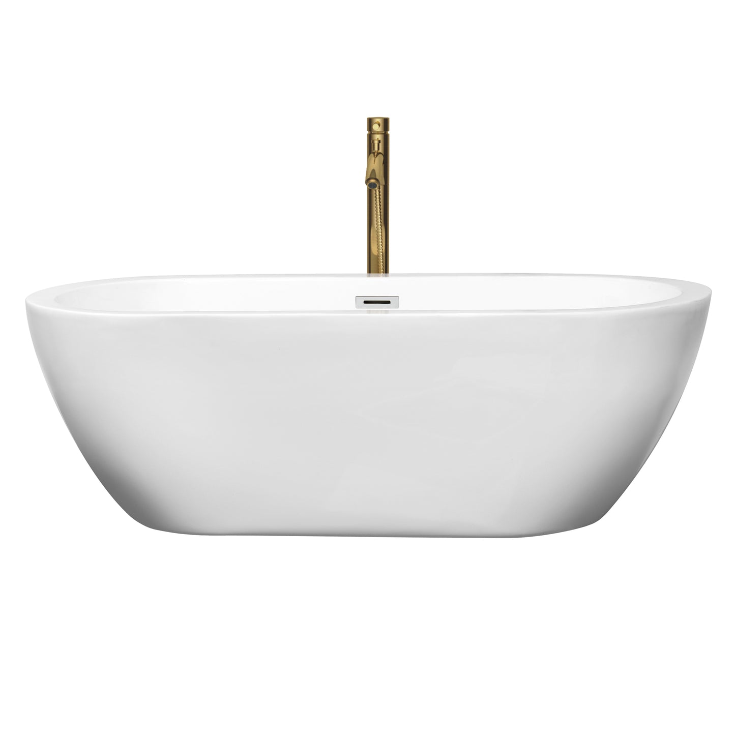 Soho 68" Freestanding Bathtub in White, Chrome Trim, Faucet in Brushed Gold