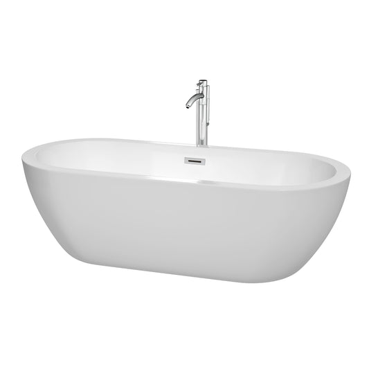 Soho 72 inch Freestanding Bathtub in White with Floor Mounted Faucet, Drain and Overflow Trim in Polished Chrome