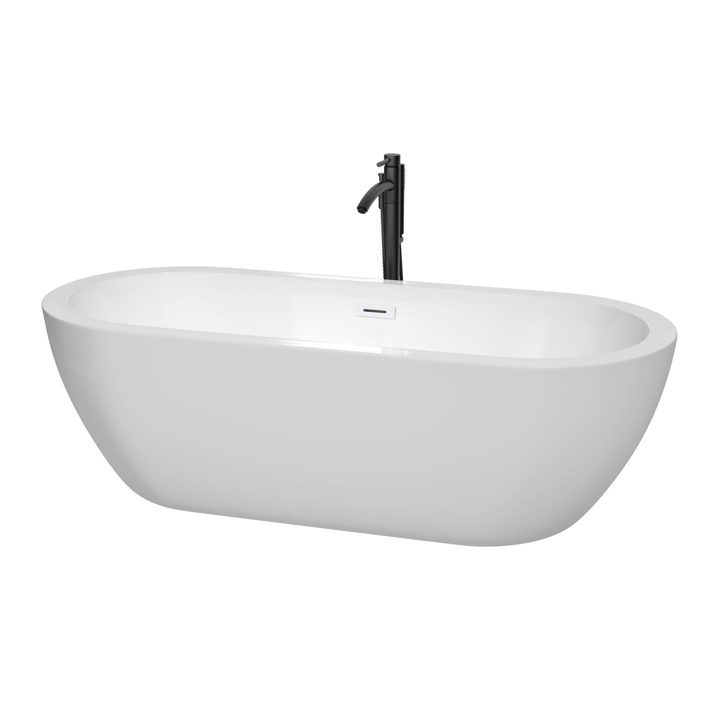 Soho 72" Freestanding Bathtub in White, Shiny White Trim, Faucet in Matte Black