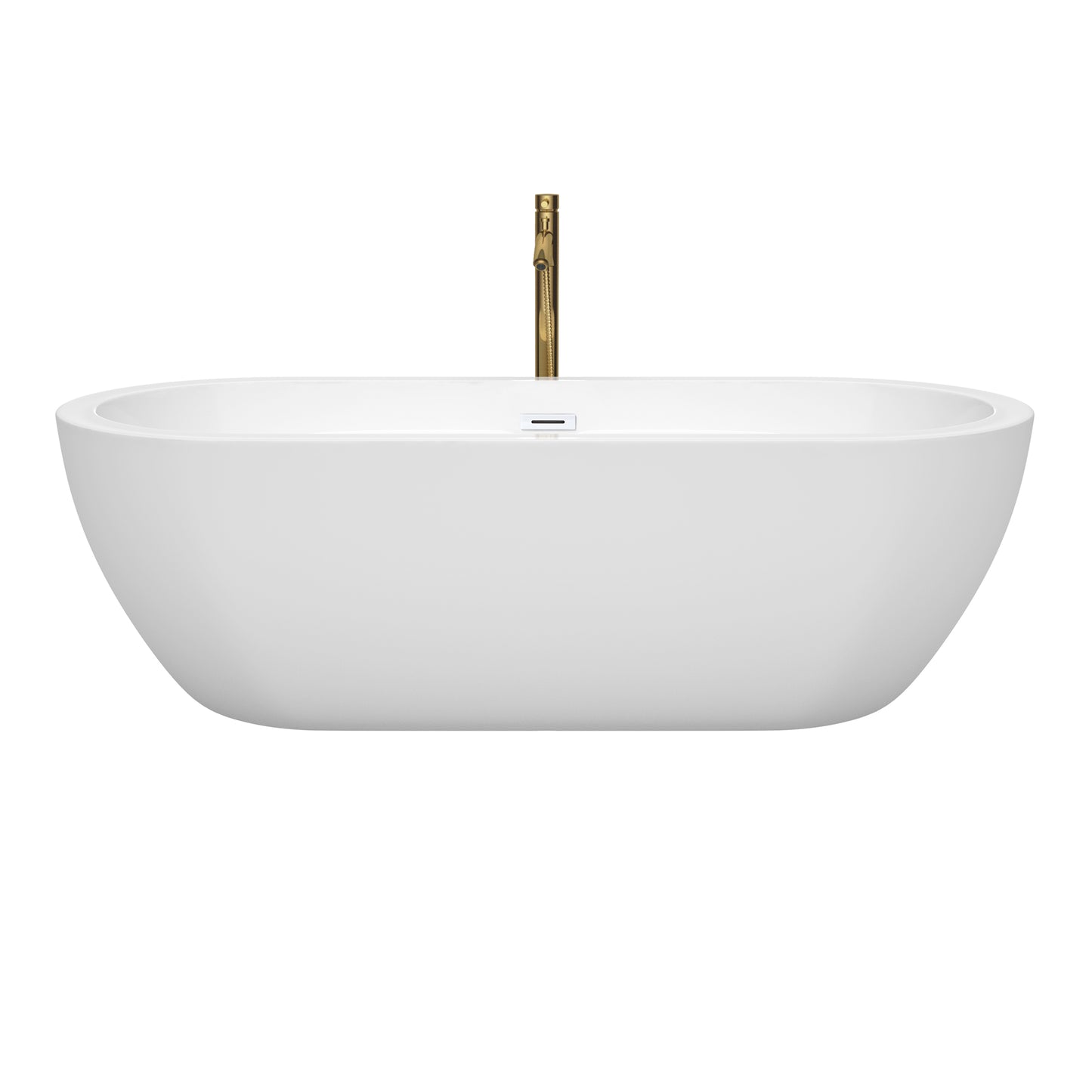 Soho 72" Freestanding Bathtub in White, Shiny White Trim, Faucet in Brushed Gold