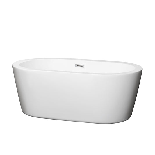 Mermaid 60" Freestanding Bathtub in White, Polished Chrome Drain, Overflow Trim