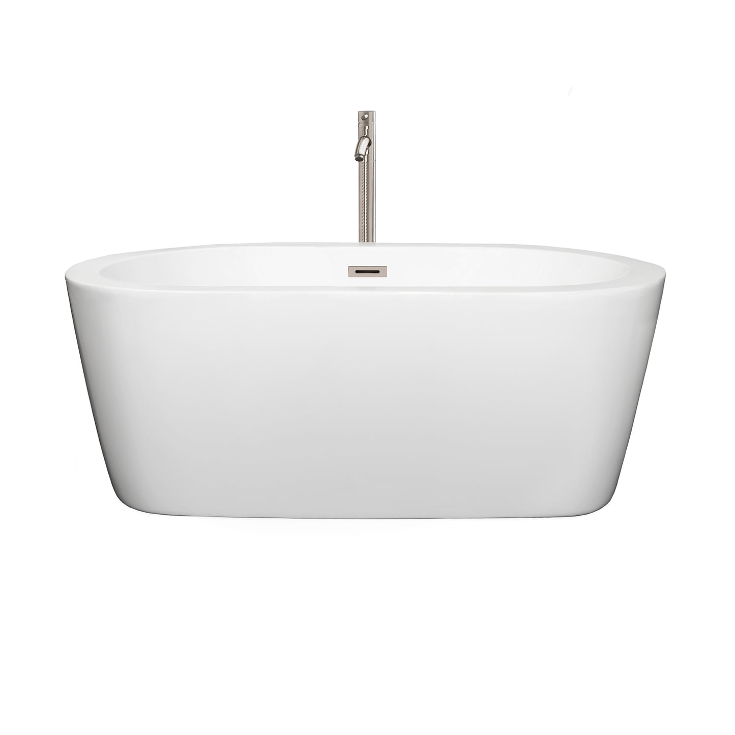 60" Freestanding Bathtub in White, Overflow Trim in Nickel