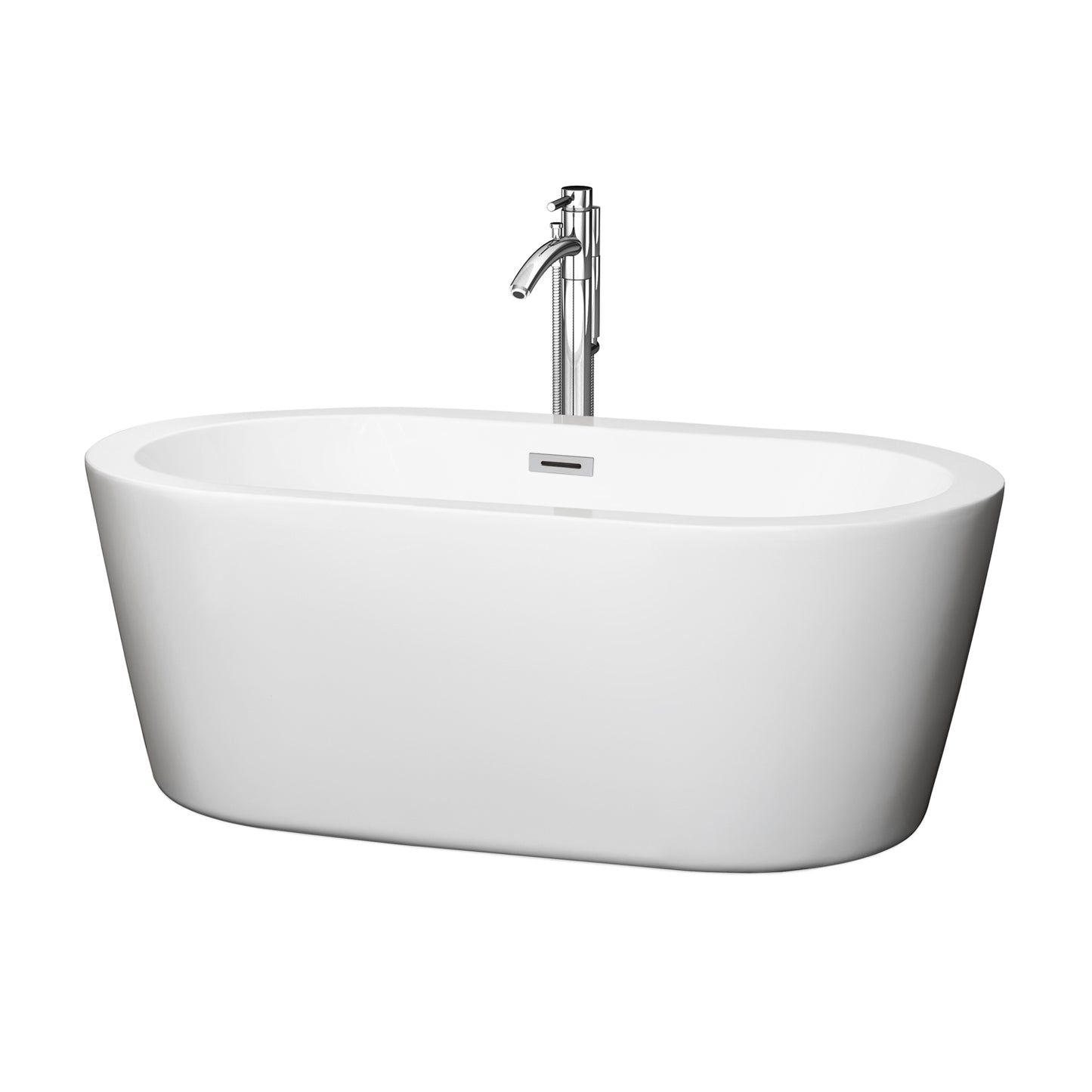 60" Freestanding Bathtub in White, Overflow Trim in Chrome