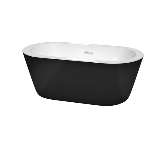 Mermaid 60" Freestanding Bathtub in Black, Polished Chrome Drain, Overflow Trim