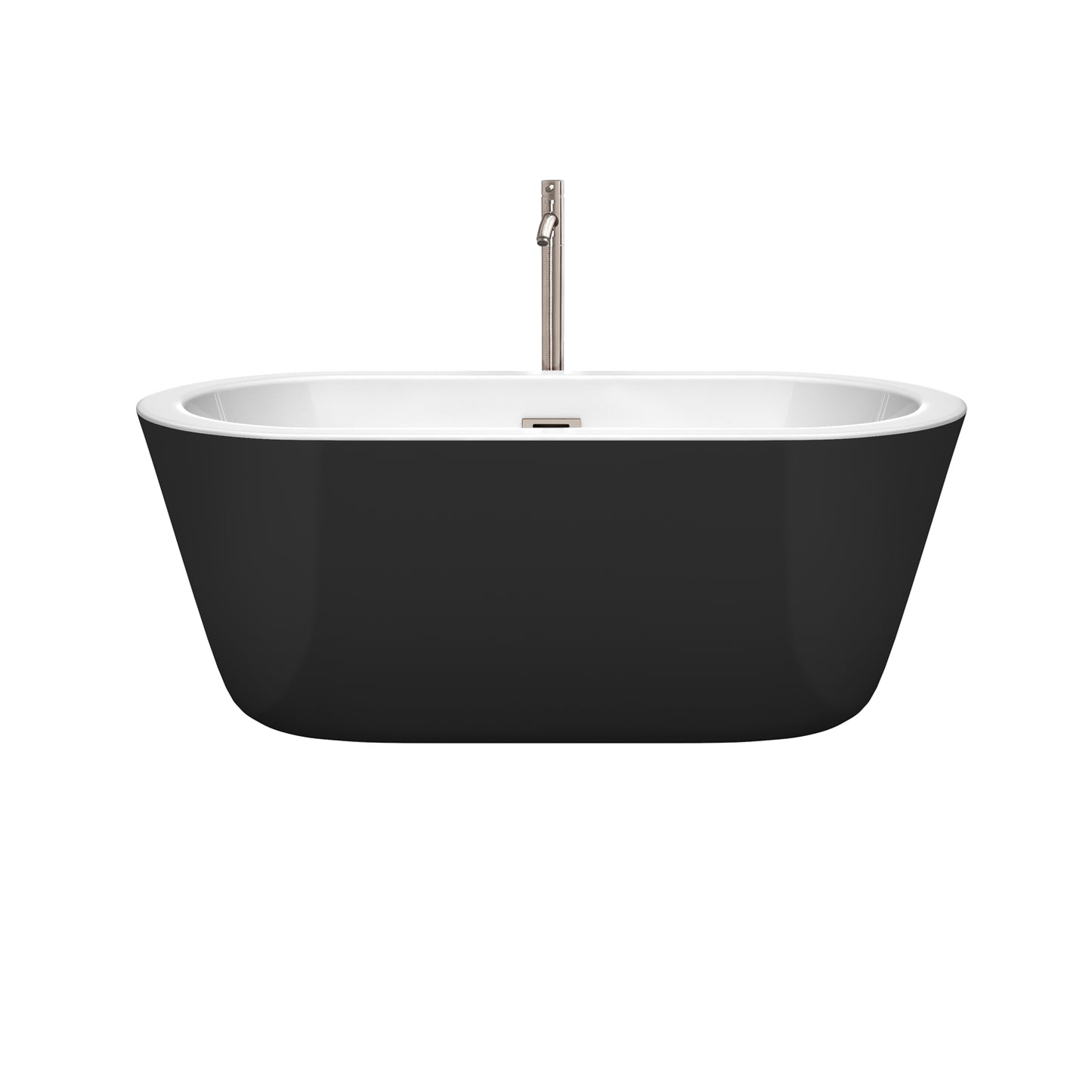 Mermaid 60" Freestanding Bathtub in Black, Overflow Trim in Brushed Nickel