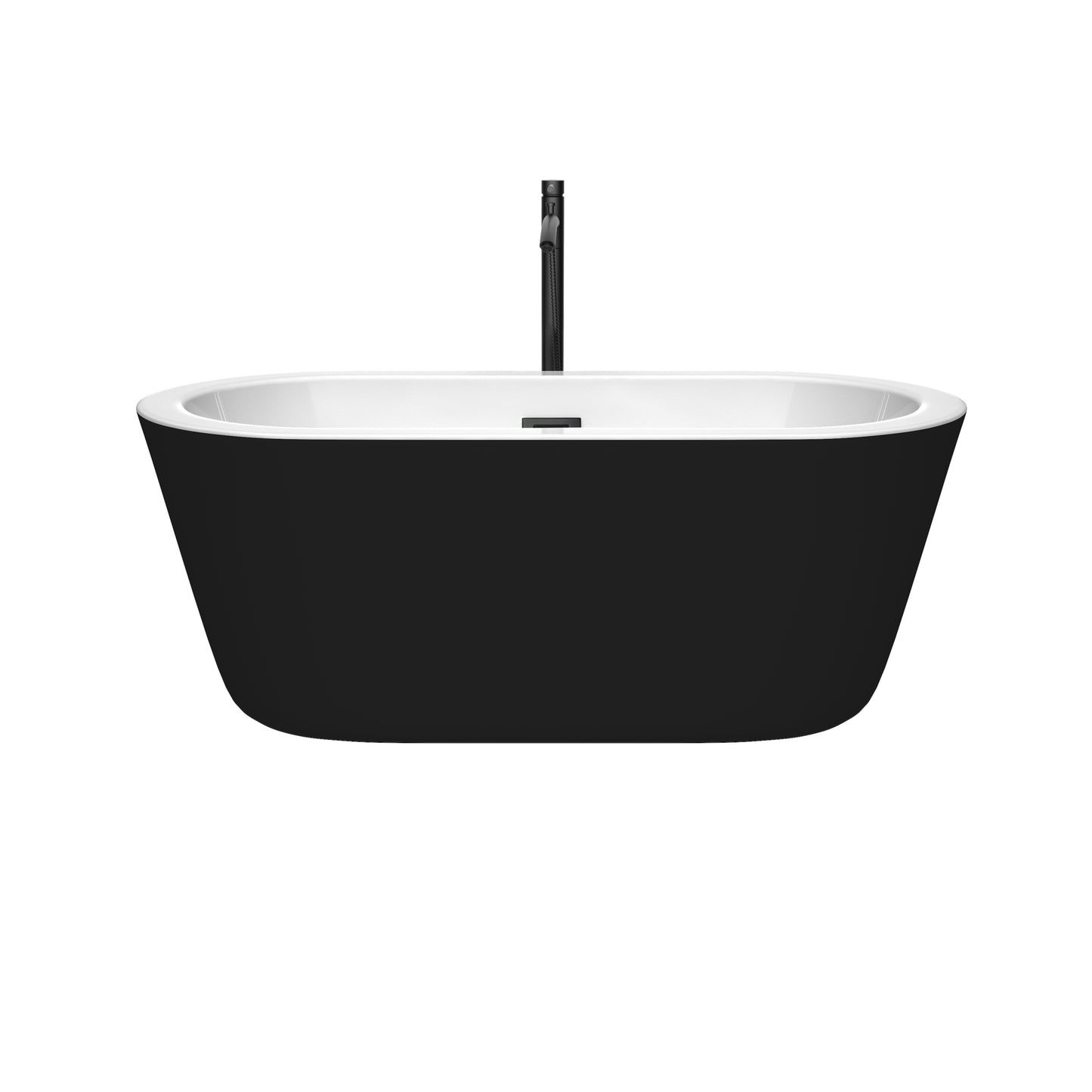 Mermaid 60" Freestanding Bathtub in Black, Overflow Trim in Matte Black