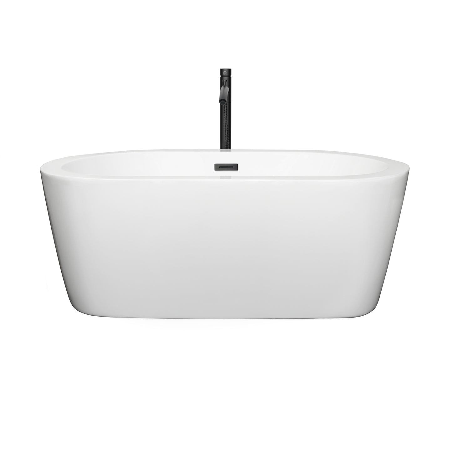 Mermaid 60" Freestanding Bathtub in White, Overflow Trim in Matte Black