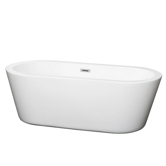 Mermaid 67" Freestanding Bathtub in White, Polished Chrome Drain, Overflow Trim