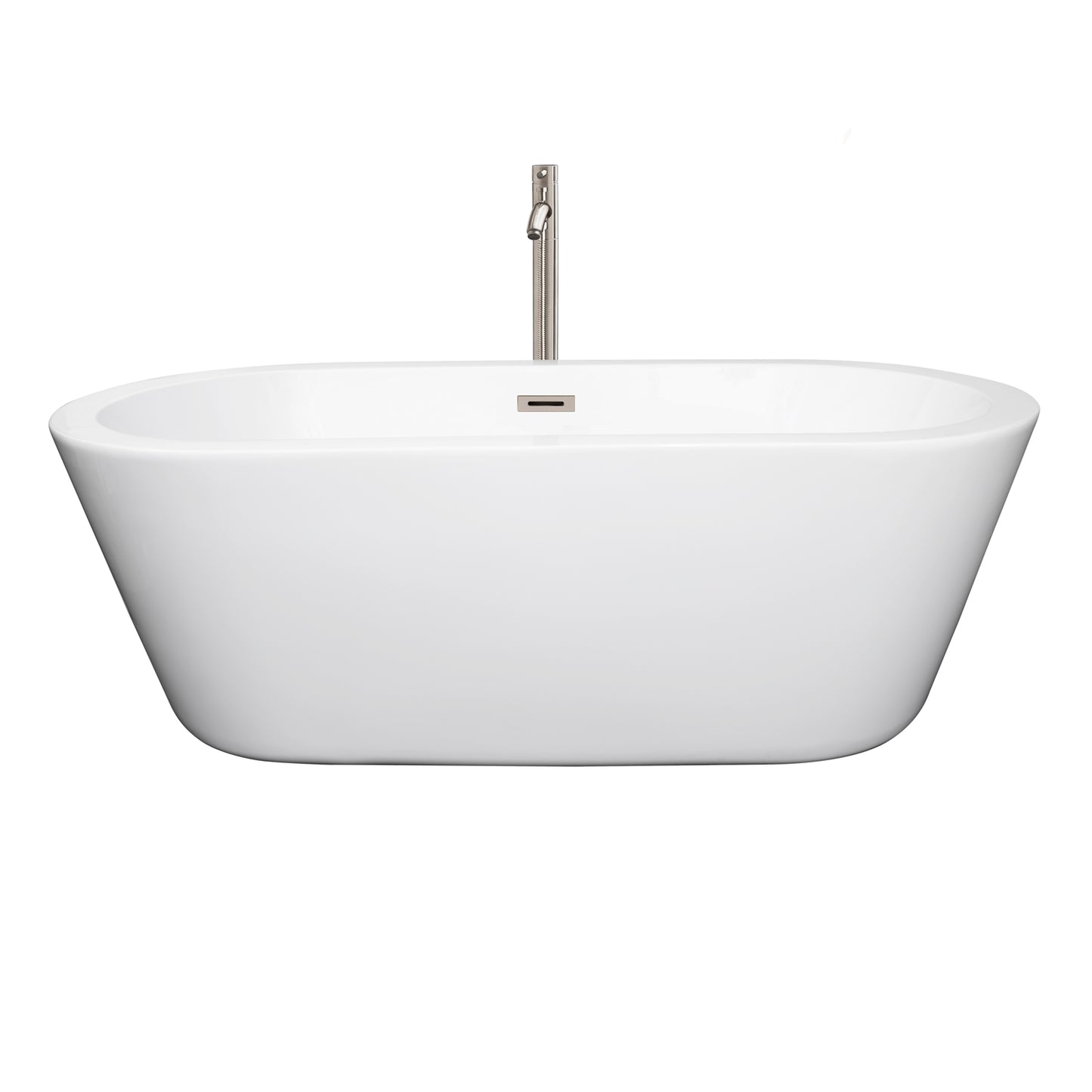 Mermaid 67" Freestanding Bathtub in White, Faucet, Overflow Trim in Nickel