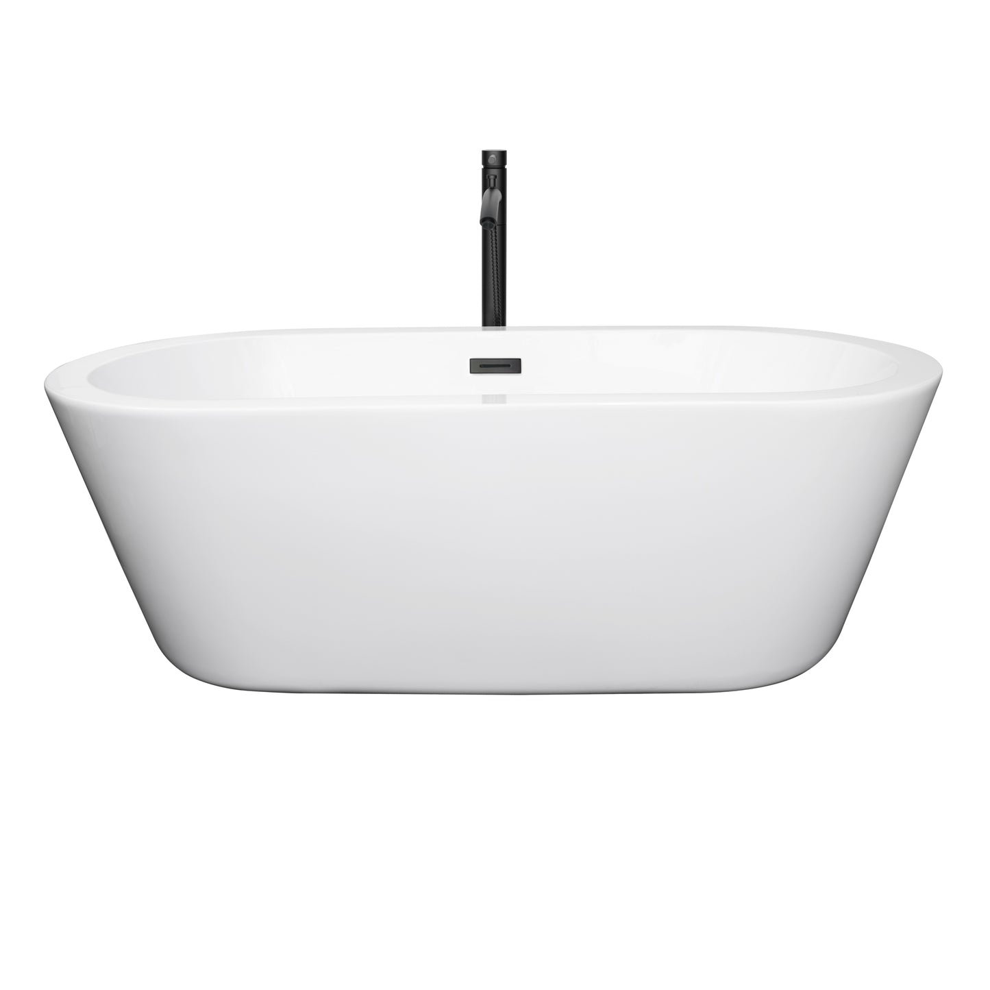 Mermaid 67" Freestanding Bathtub in White, Overflow Trim in Matte Black