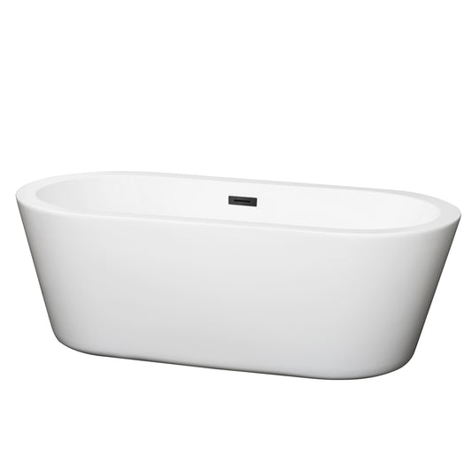 Mermaid 67" Freestanding Bathtub in White, Matte Black Drain, Overflow Trim