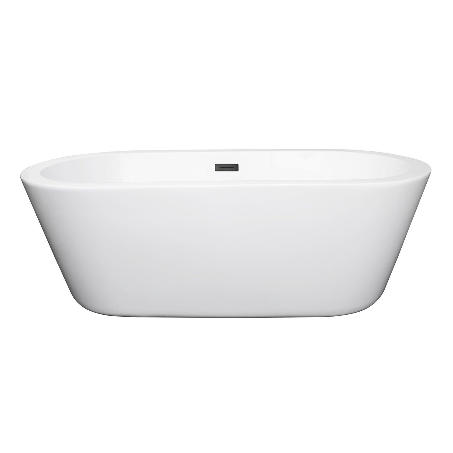 Mermaid 67" Freestanding Bathtub in White, Matte Black Drain, Overflow Trim