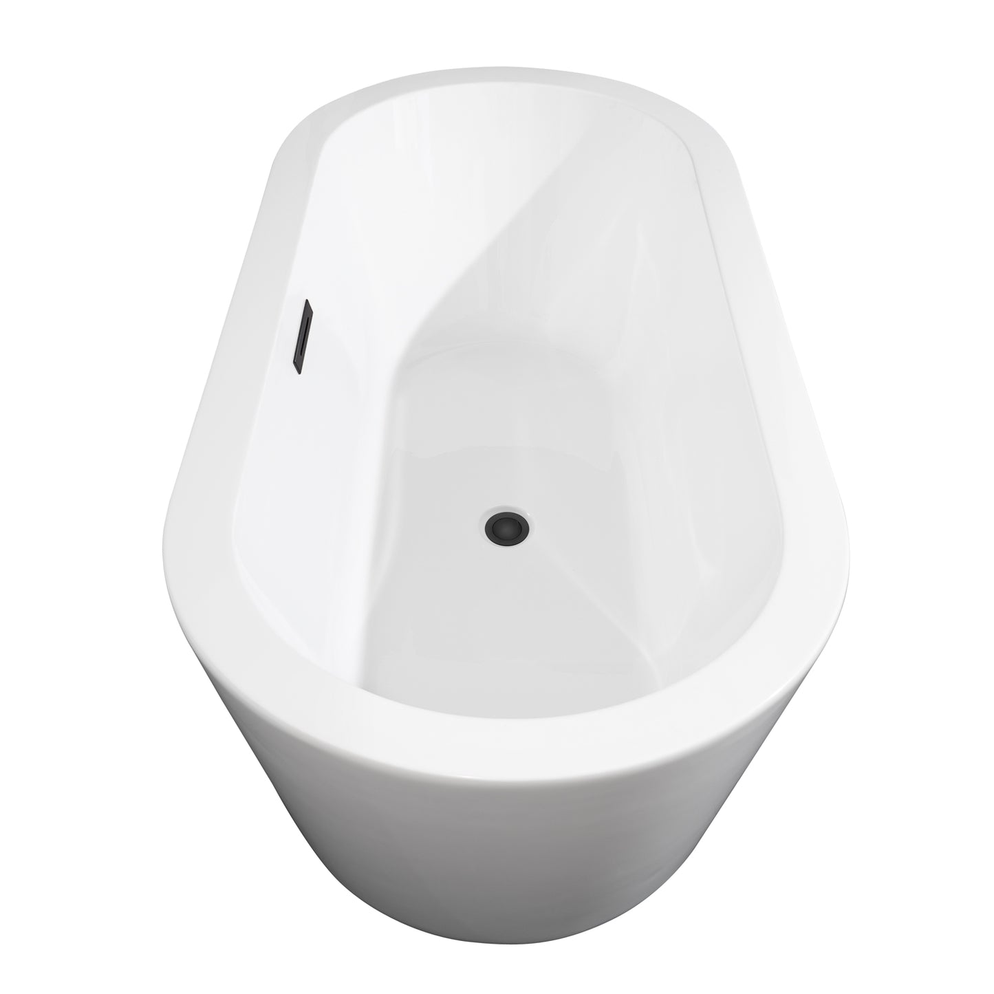 Mermaid 67" Freestanding Bathtub in White, Matte Black Drain, Overflow Trim