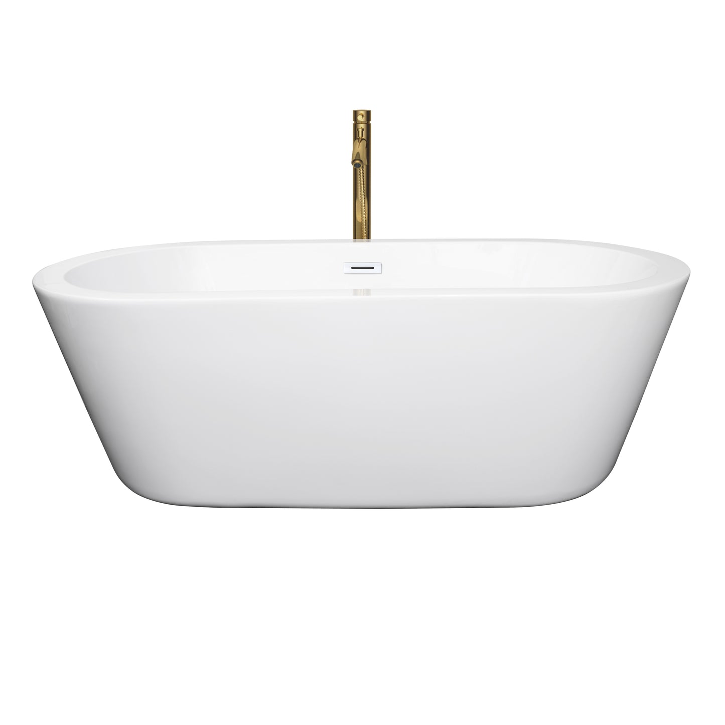 Mermaid 67" Freestanding Bathtub in White, White Trim, Faucet in Brushed Gold