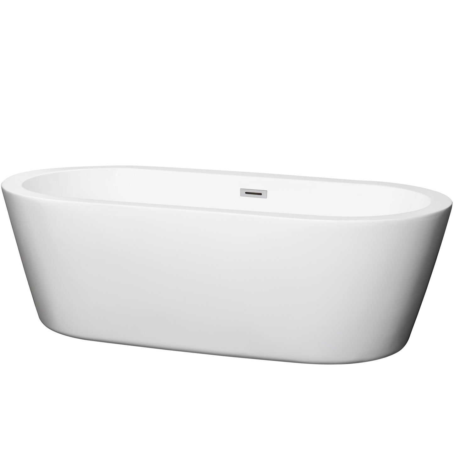 Mermaid 71" Freestanding Bathtub in White, Polished Chrome Drain, Overflow Trim