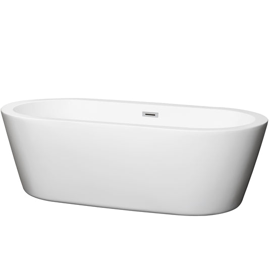 Mermaid 71 inch Freestanding Bathtub in White with Polished Chrome Drain and Overflow Trim