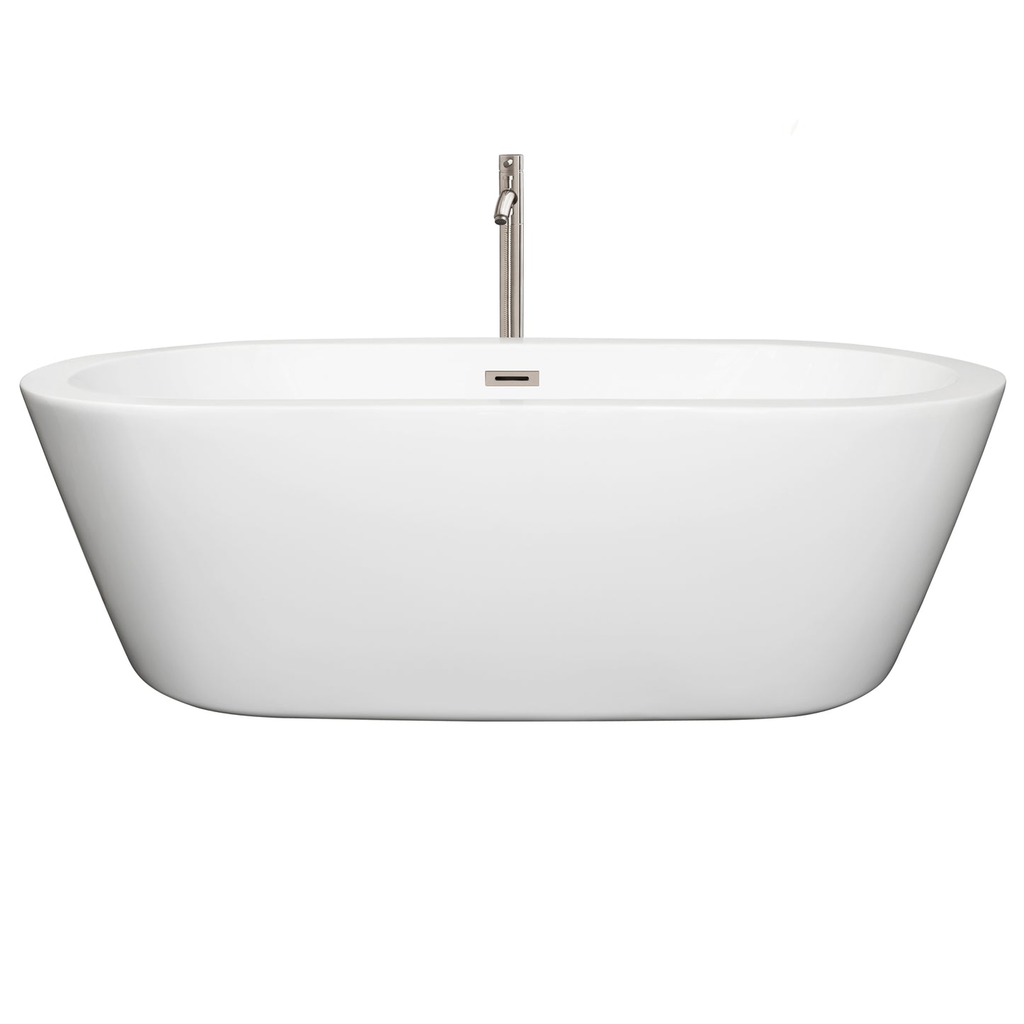 Mermaid 71" Freestanding Bathtub in White, Faucet, Overflow Trim in Nickel