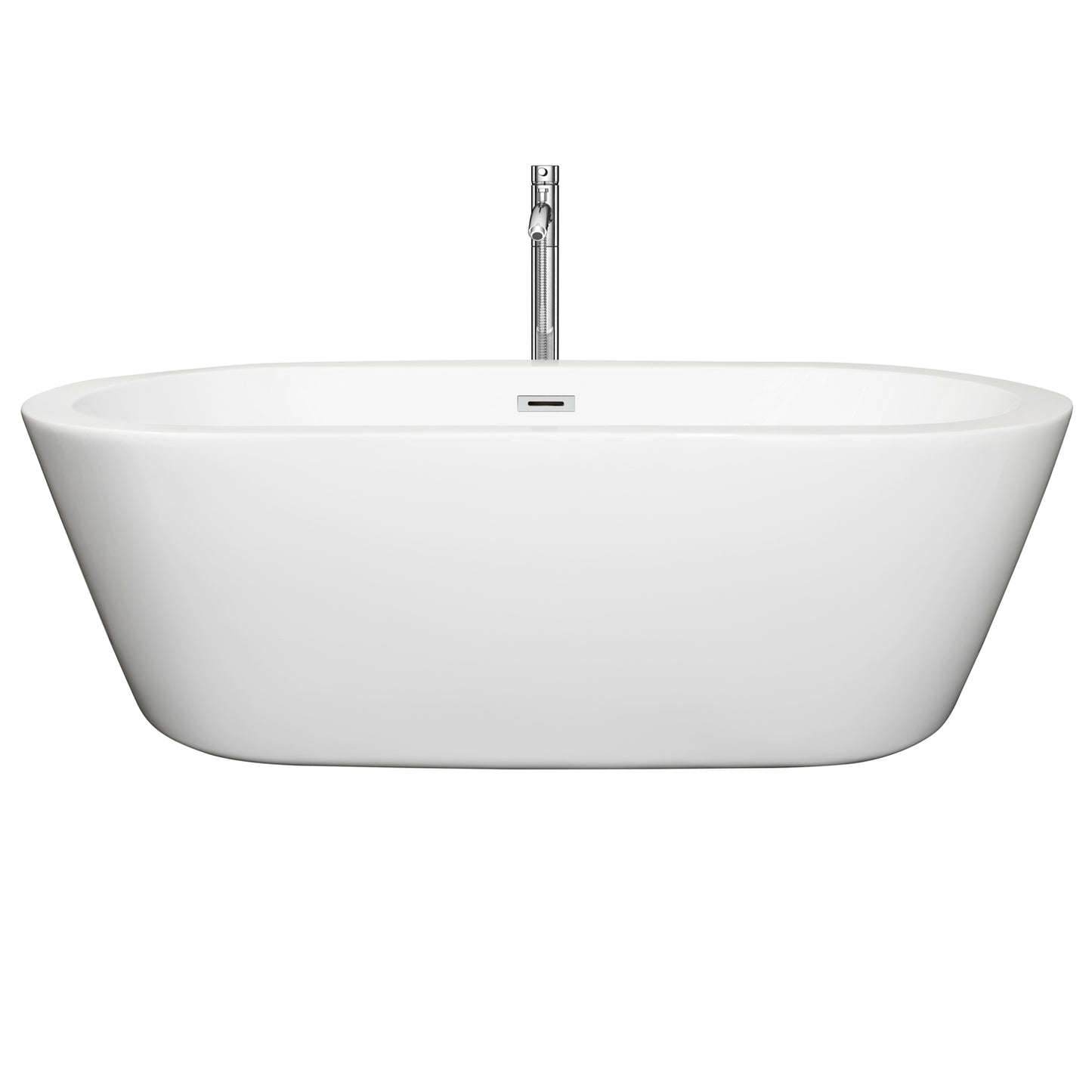 Mermaid 71" Freestanding Bathtub in White, Faucet, Overflow Trim in Chrome