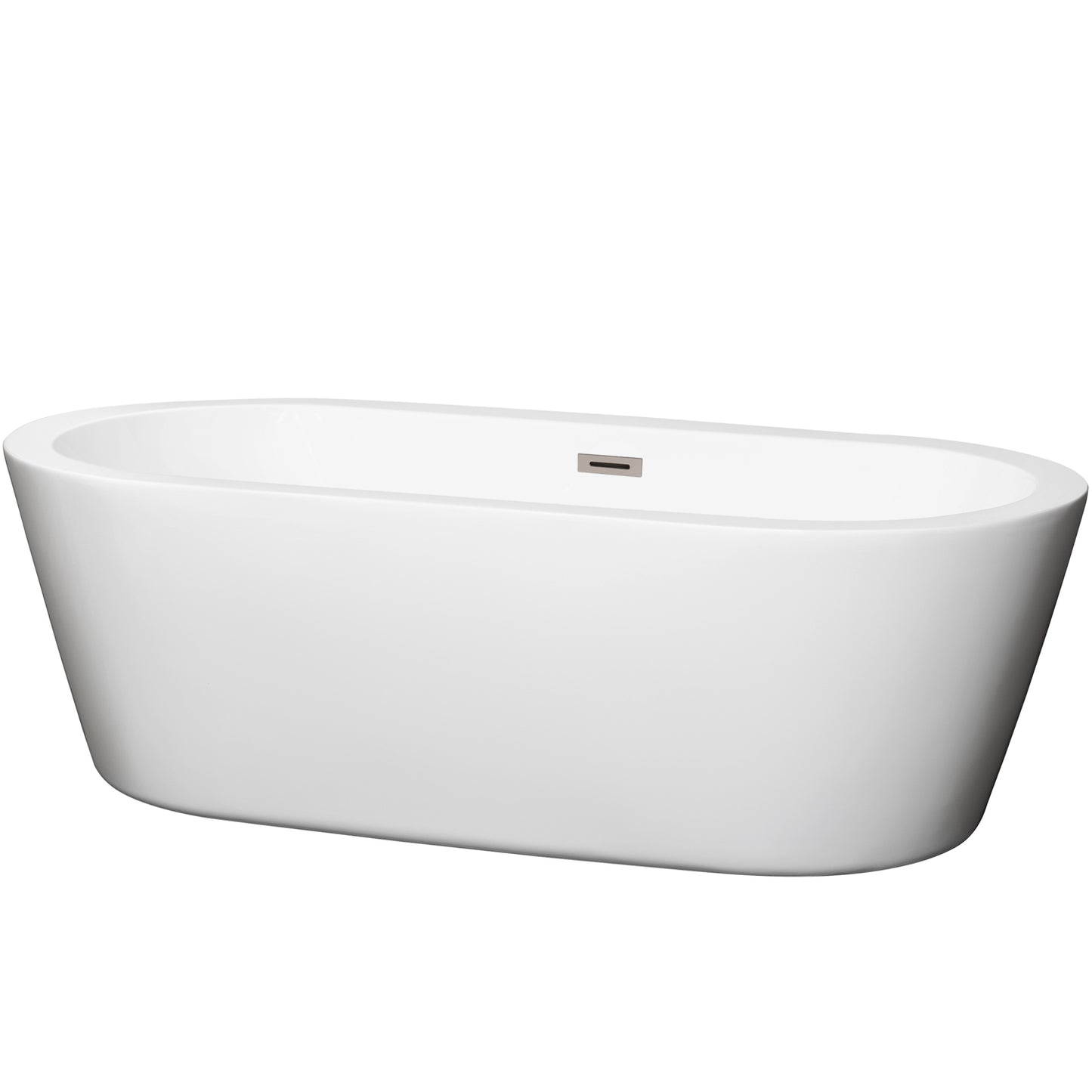 Mermaid 71" Freestanding Bathtub in White, Brushed Nickel Drain, Overflow Trim