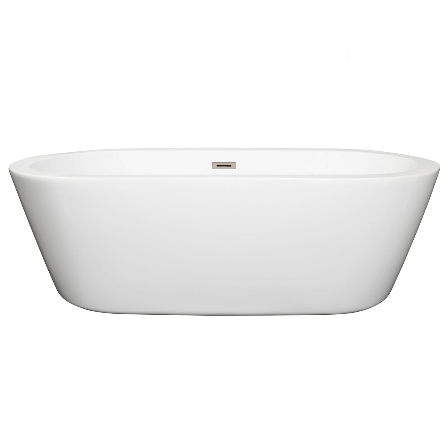 Mermaid 71" Freestanding Bathtub in White, Brushed Nickel Drain, Overflow Trim