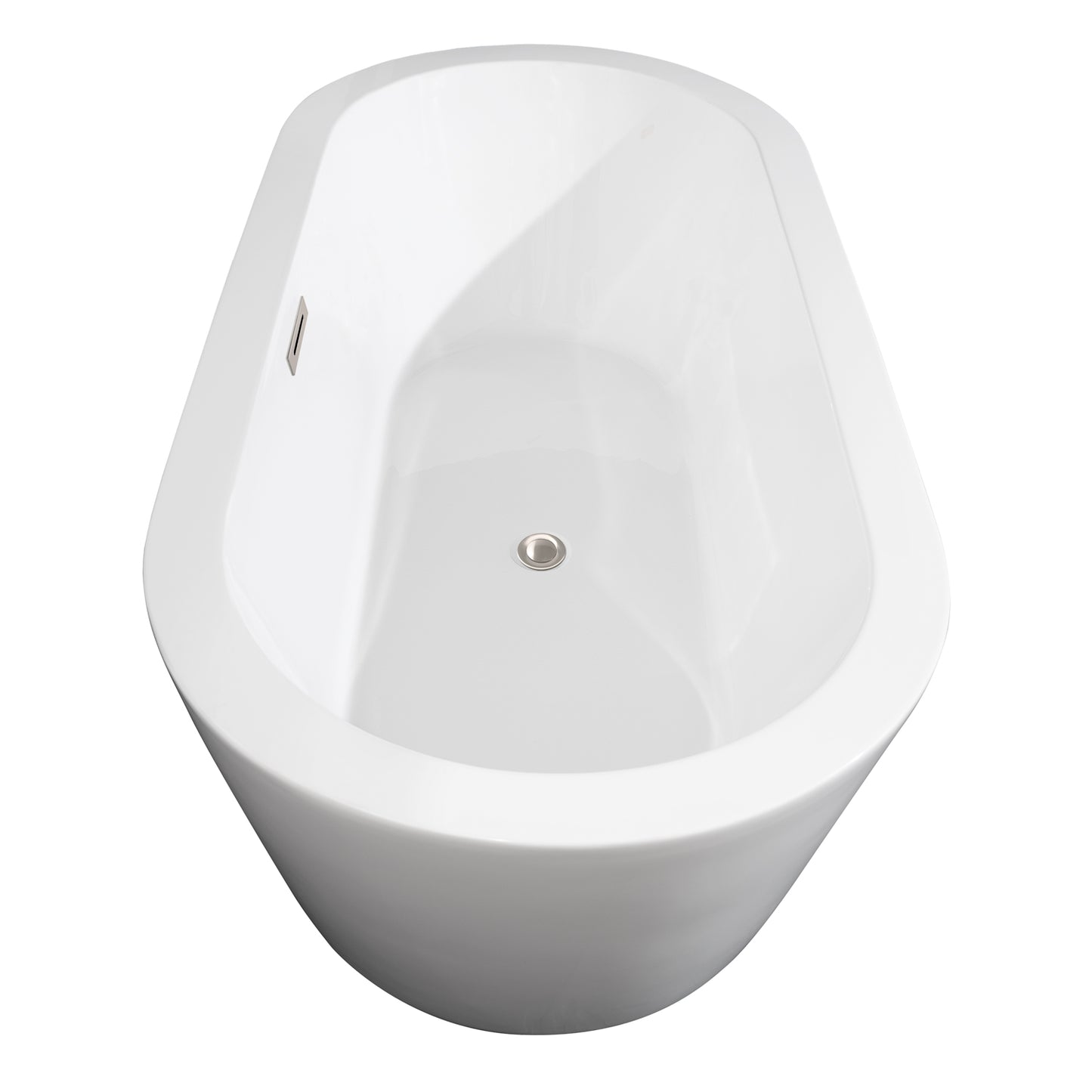 Mermaid 71" Freestanding Bathtub in White, Brushed Nickel Drain, Overflow Trim