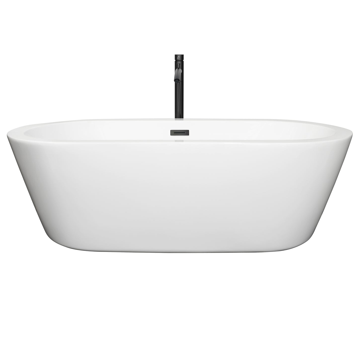 Mermaid 71" Freestanding Bathtub in White, Overflow Trim in Matte Black