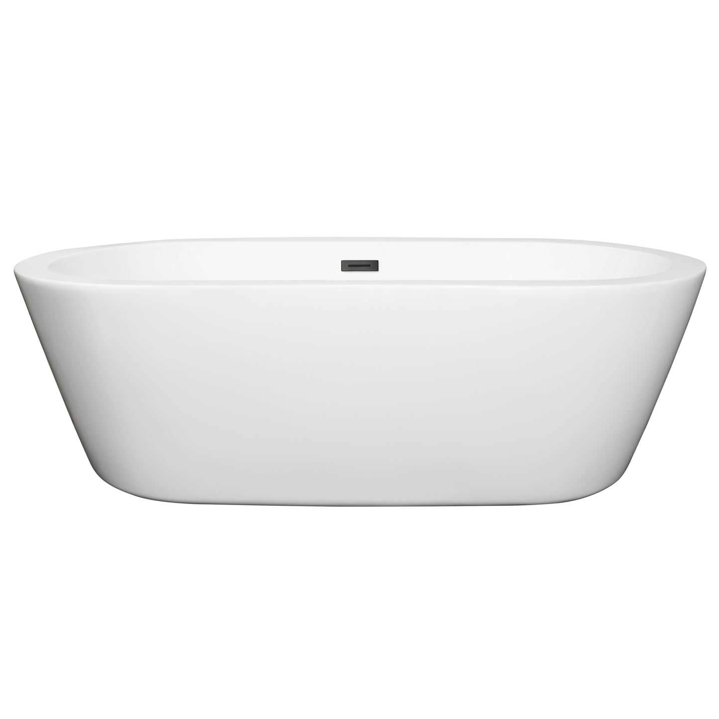 Mermaid 71" Freestanding Bathtub in White, Matte Black Drain, Overflow Trim