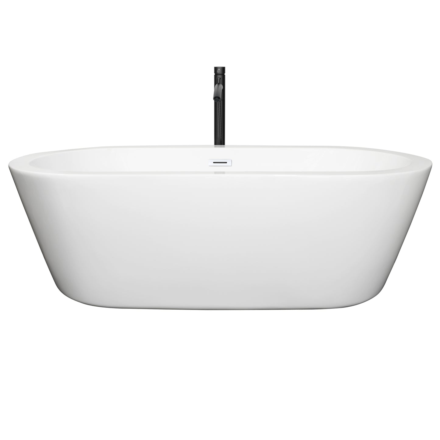 Mermaid 71" Freestanding Bathtub in White, Shiny White Trim, Faucet in Black