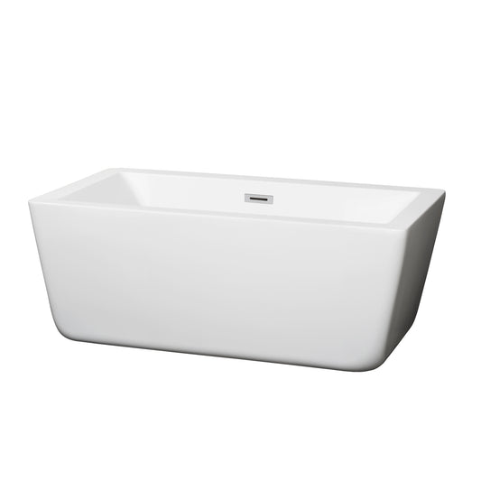 Laura 59" Freestanding Bathtub in White, Polished Chrome Drain, Overflow Trim