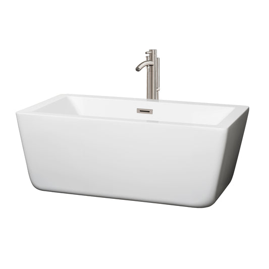 Laura 59" Freestanding Bathtub in White, Overflow Trim